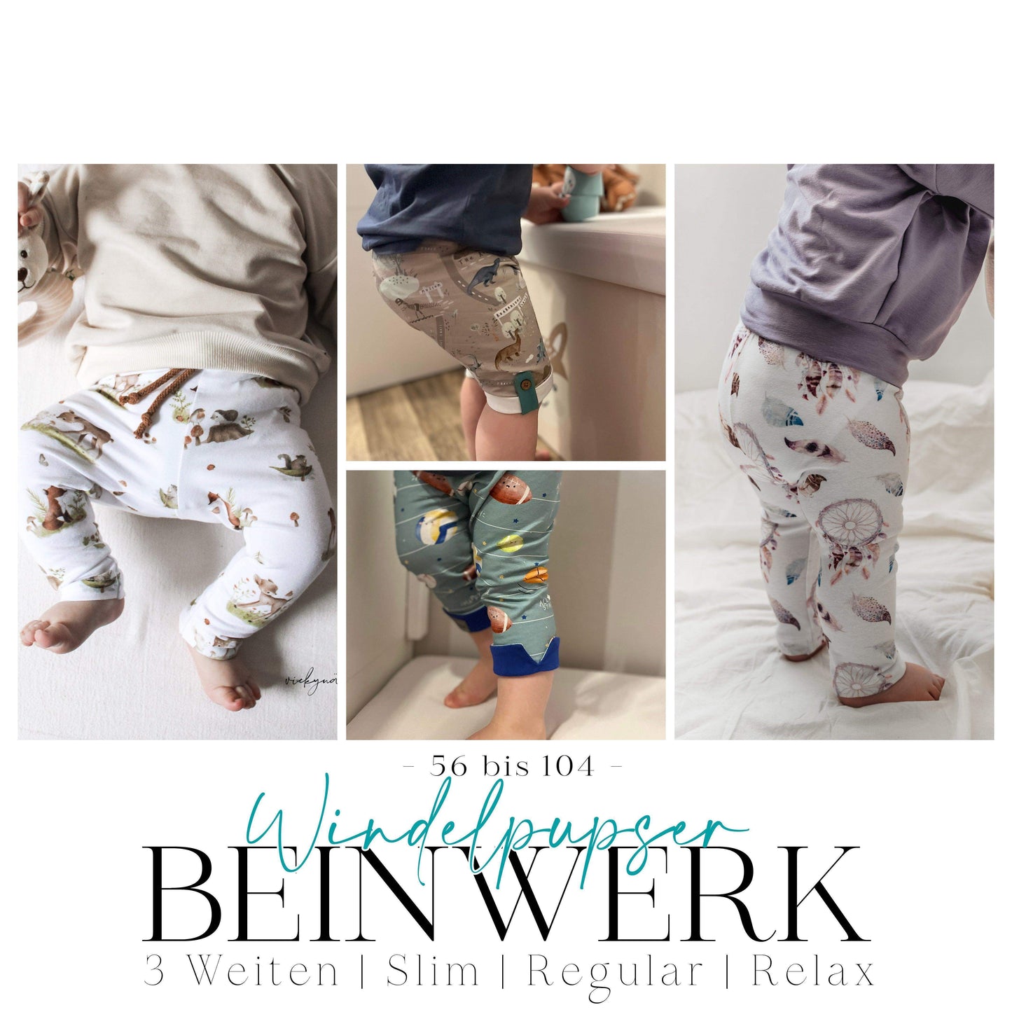 BEINWERK Leggings | Windelpupser in 3 Weiten | Größe 56 bis 104 | A0 & A4 | Beamer