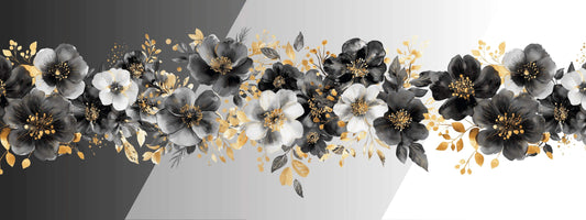 Winterblumen schwarz&gold | Blumen Bordüre XXL Bügelbild bis 250cm