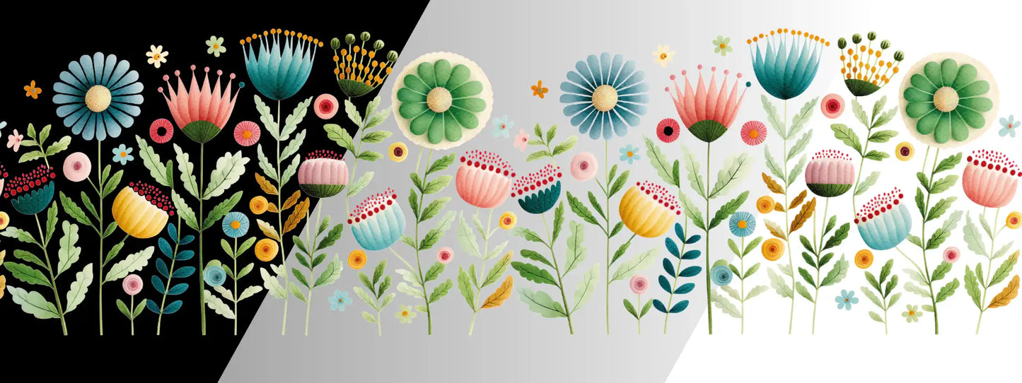 RETRO BLOOM | Blumen Bordüre XXL Bügelbild bis 250cm