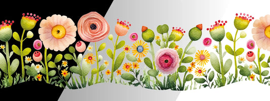 RETRO WILD MEADOW | Blumen Bordüre XXL Bügelbild bis 250cm