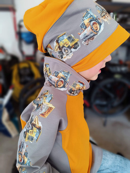 Baustellen-Profis | XXL Bügelbild Bordüre | Gelbe Bagger & Kipper