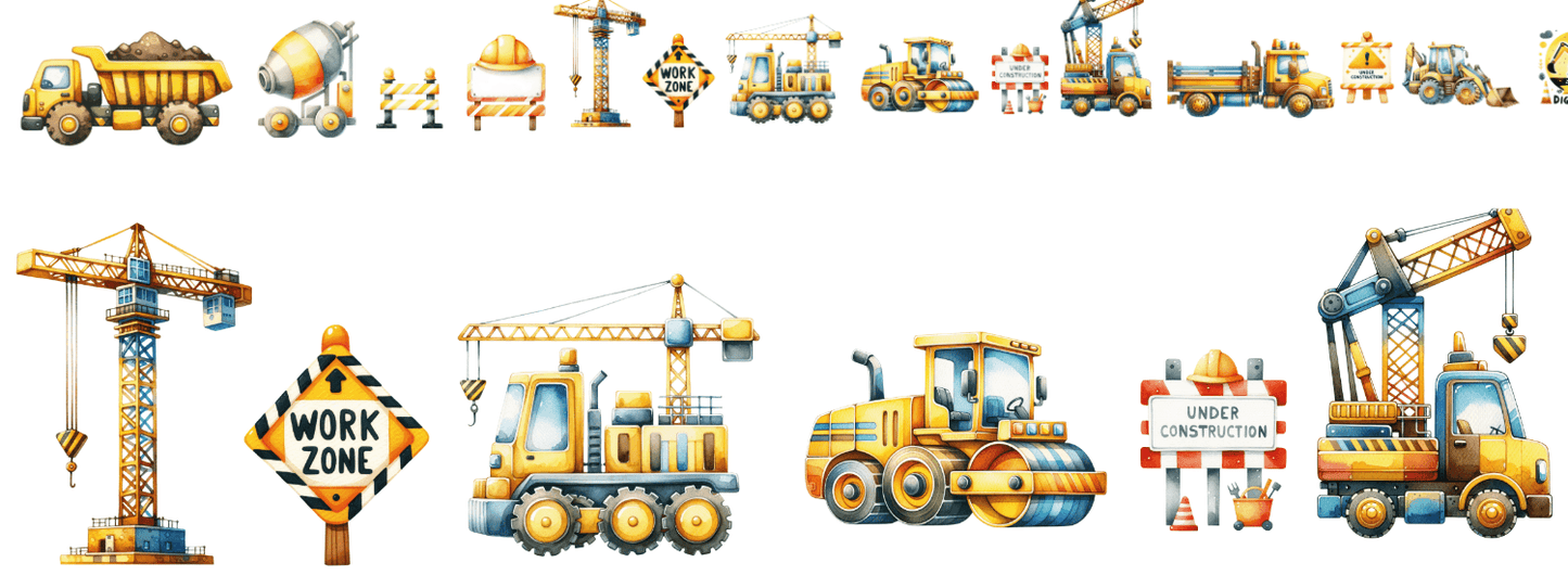 Mini-Baustelle | XXL Bügelbild Bordüre | Fahrzeuge für kleine Fans