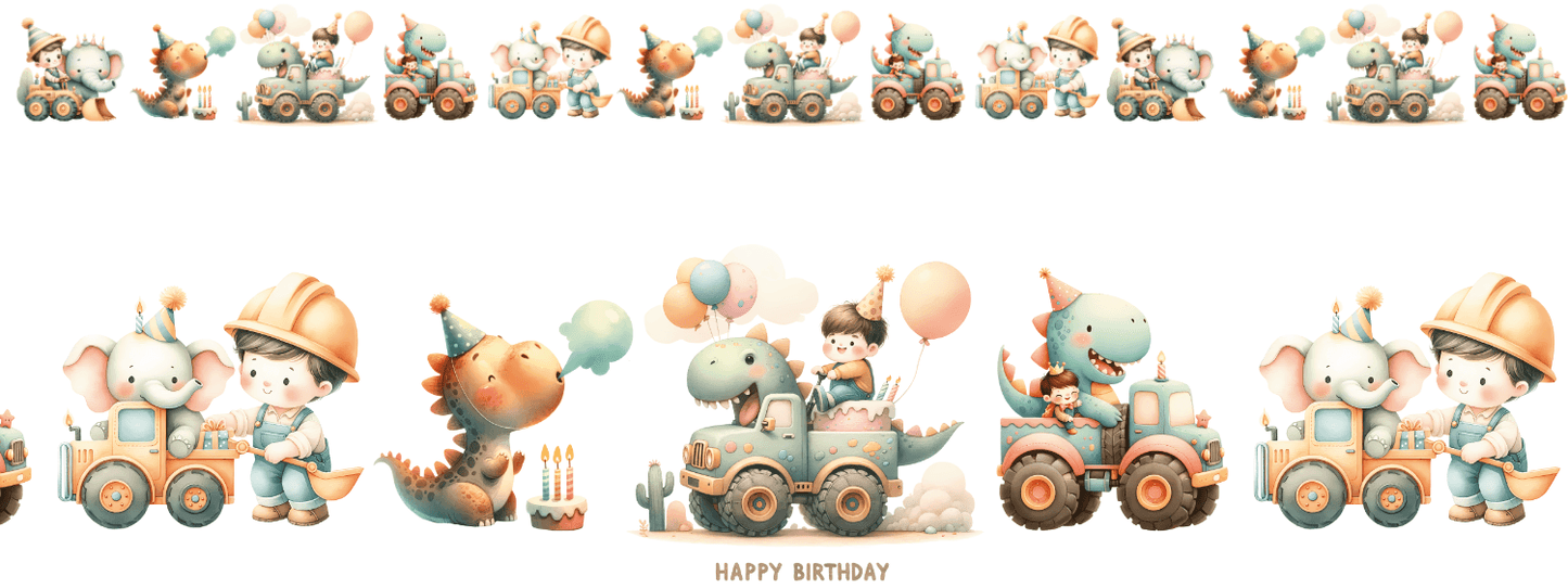BIRTHDAY EXPRESS | XXL Bügelbild Bordüre | Tierischer Partyzug