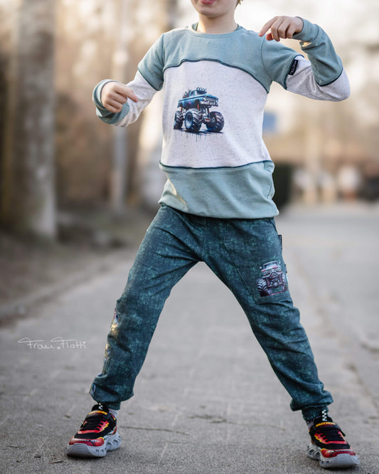 Monstertruck Crew | XXL Bügelbild Bordüre | Powertrucks in Neon & Chrome