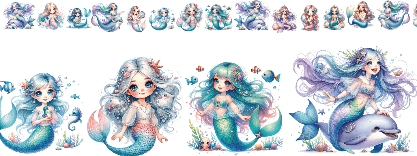 MERMAID MAGIC | XXL Bügelbild Bordüre | Zauberhafte Meerjungfrauen