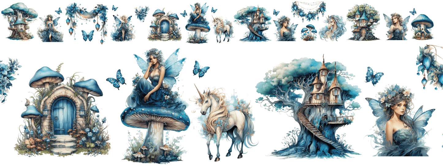 FAIRY GARDEN | XXL Bügelbild Bordüre | Zauberhafte Feenwelt in Fliederblau