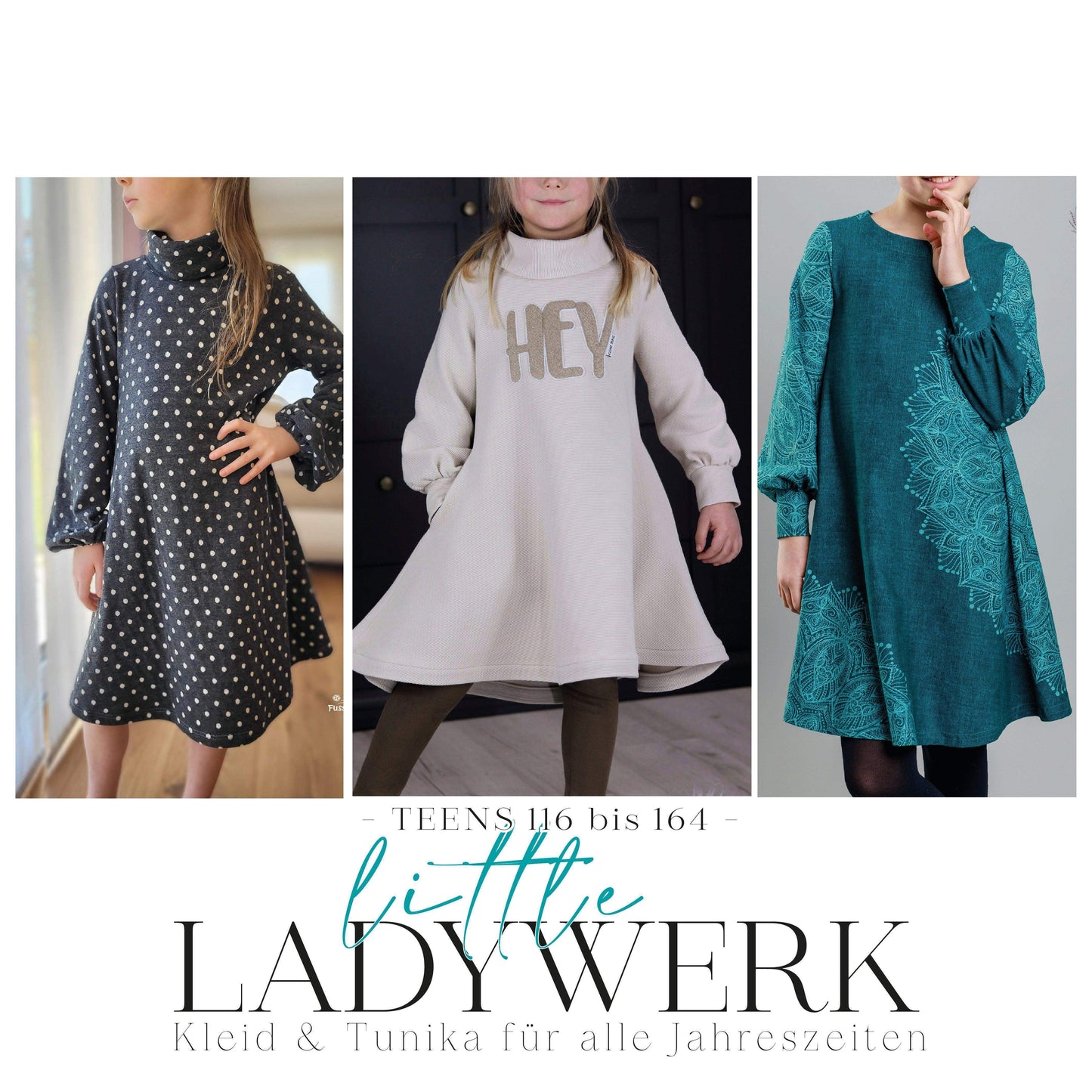 Little LadyWERK | Ganzjahres Kleid & Tunika | Teens 116 bis 164 | A0 & A4 | Beamer - Werkplan.Schnittmanufaktur
