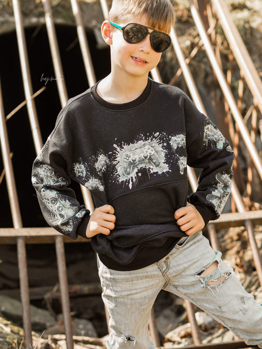 GAME ON | XXL Bügelbild Bordüre | Controller Splash – MONO GREY