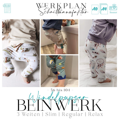 BEINWERK Leggings | Windelpupser in 3 Weiten | Größe 56 bis 104 | A0 & A4 | Beamer - Werkplan.Schnittmanufaktur