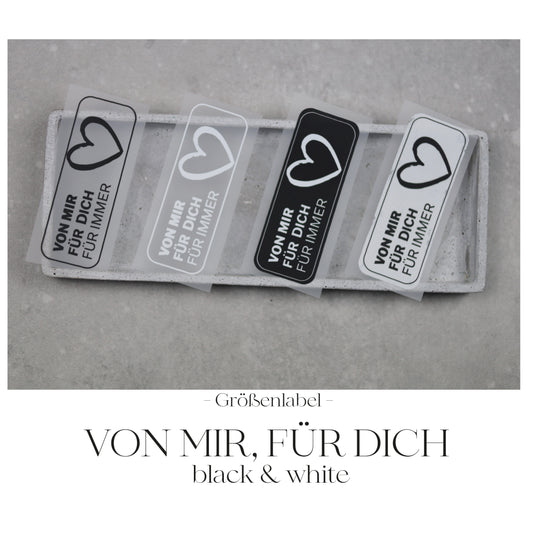 Größenlabel "VON MIR, FÜR MICH" | black & white