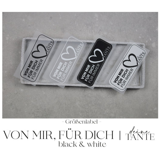 Größenlabel  "Von mir, für dich | deine TANTE" | black & white
