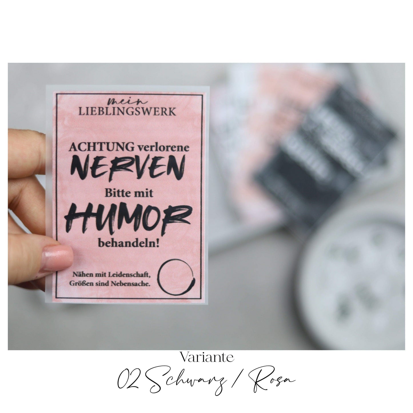 Jackenlabel  "Nerven mit Humor behandeln"