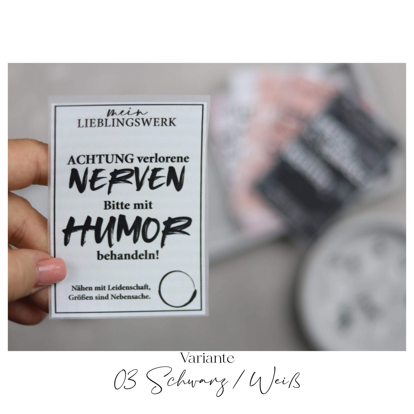Jackenlabel  "Nerven mit Humor behandeln"