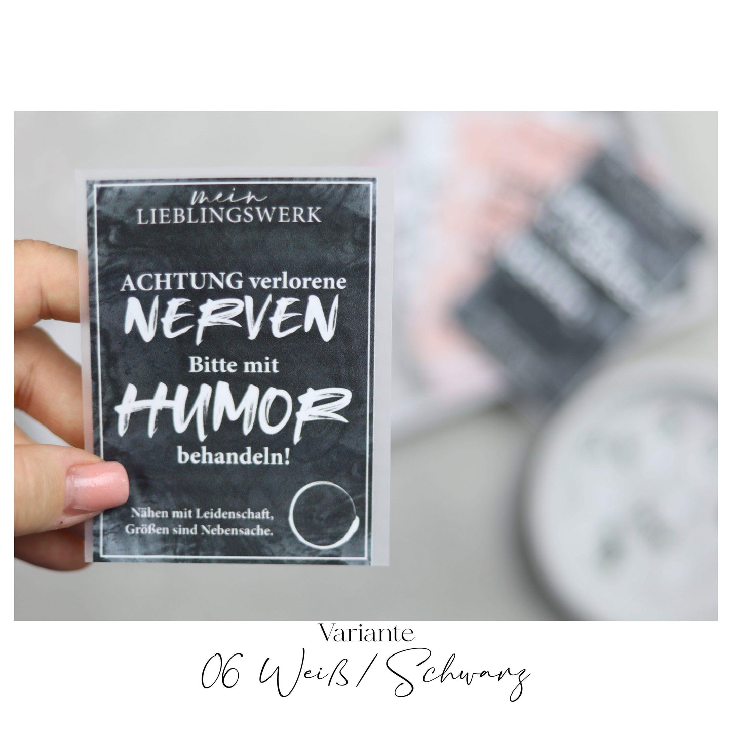 Jackenlabel  "Nerven mit Humor behandeln"