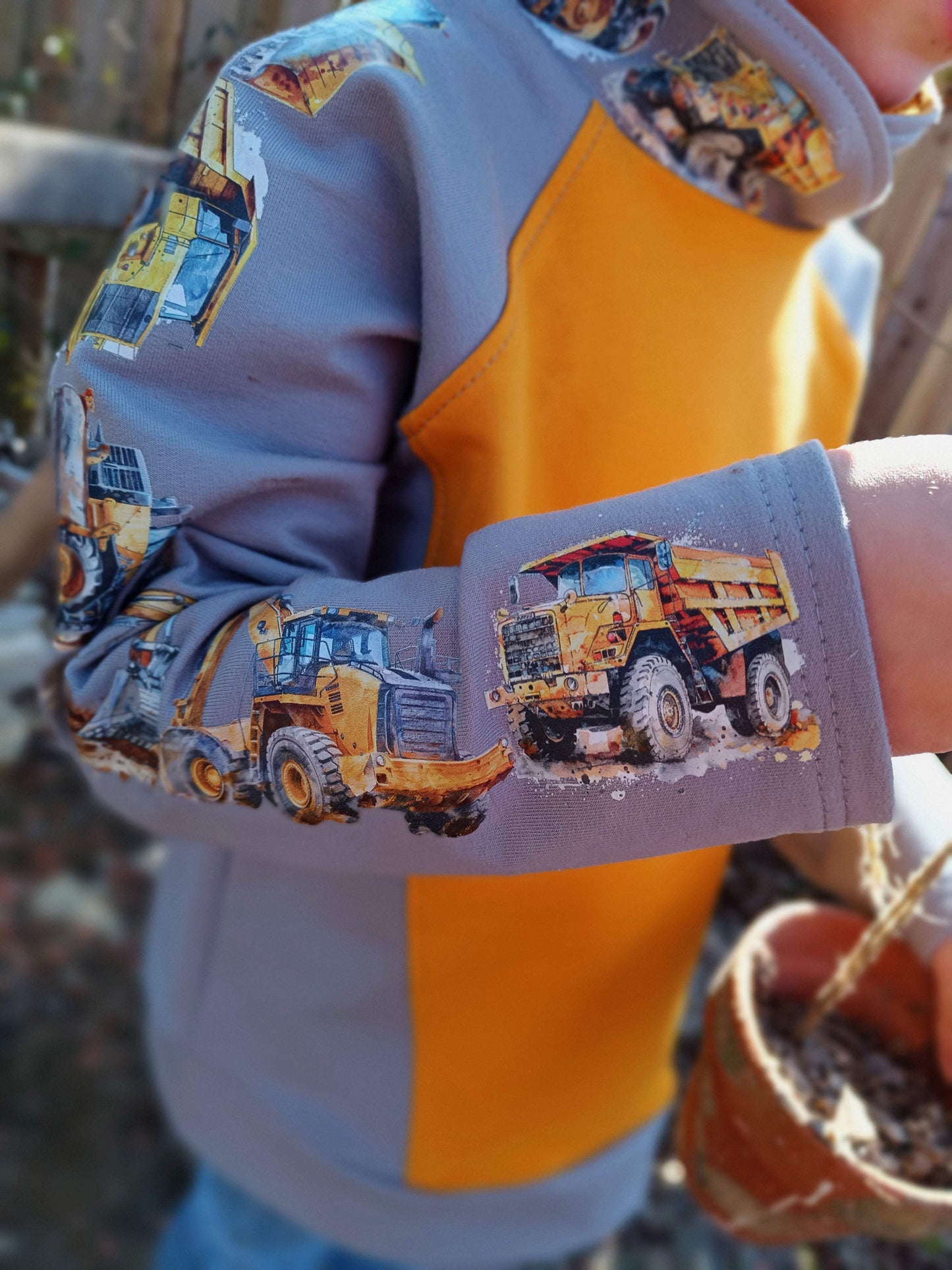 Baustellen-Profis | XXL Bügelbild Bordüre | Gelbe Bagger & Kipper