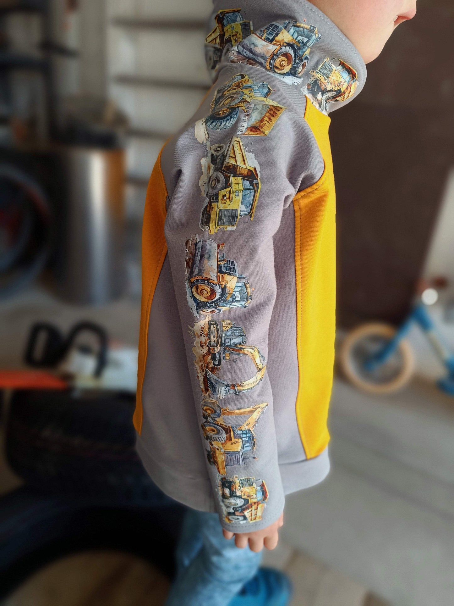 Baustellen-Profis | XXL Bügelbild Bordüre | Gelbe Bagger & Kipper