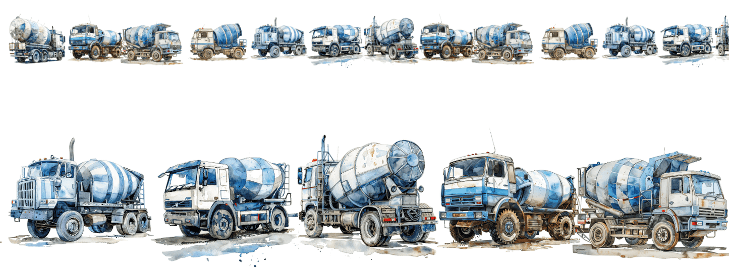 Beton-Klassiker | XXL Bügelbild Bordüre | Zementflotte in Blau