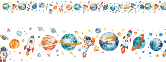 SPACE EXPLORER | XXL Bügelbild Bordüre | Raketen, Planeten & Astronauten