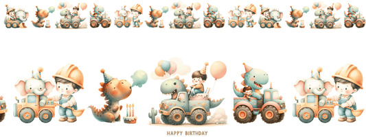 BIRTHDAY EXPRESS | XXL Bügelbild Bordüre | Tierischer Partyzug