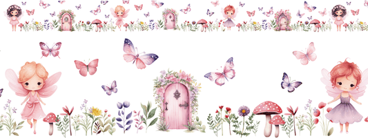 FAIRY GARDEN LITTLE  | XXL Bügelbild Bordüre | Blumen, Schmetterlinge & Feenfreunde