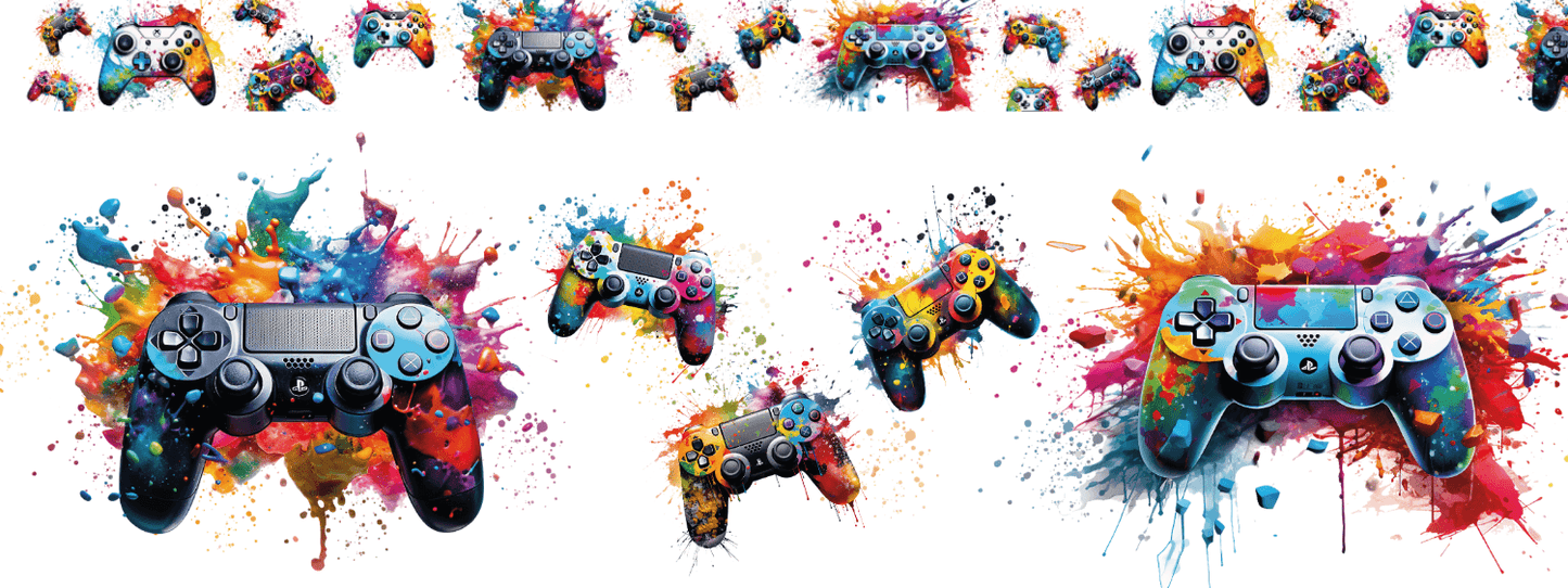 GAME ON | XXL Bügelbild Bordüre | Controller Splash – COLOR BURST