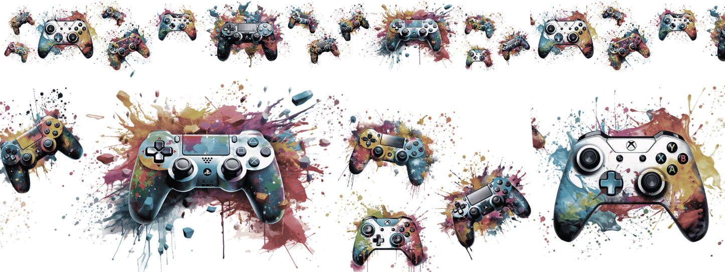 GAME ON | XXL Bügelbild Bordüre | Controller Splash – SOFT TONES