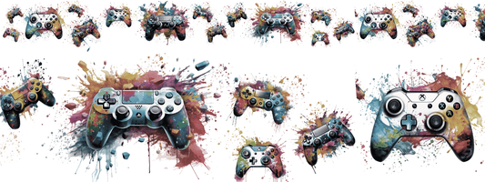GAME ON | XXL Bügelbild Bordüre | Controller Splash – SOFT TONES