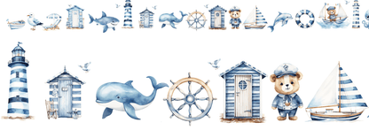 NORDSEEZAUBER | XXL Bügelbild Bordüre | Strand, Möwen & Leuchtturm