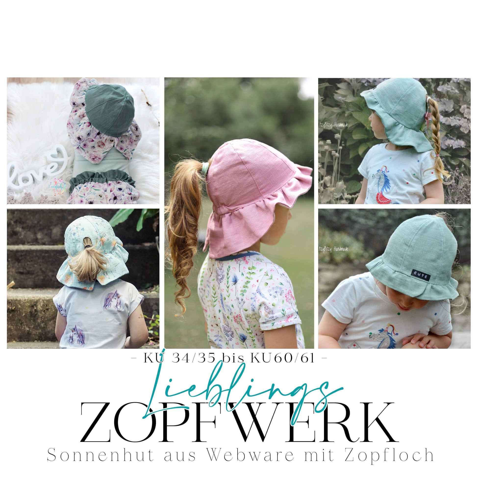 ZopfWERK | KU 34/35 bis 60/61 | Sonnenhut mit Zopfloch | A0 & A4 | Beamer - Werkplan.Schnittmanufaktur