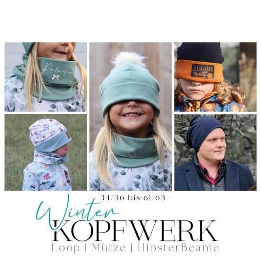 WINTERKOPFWERK Bundle | HipsterWerk | HalsLoopWerk | MützWerk | A0 & A4 | Beamer - Werkplan.Schnittmanufaktur